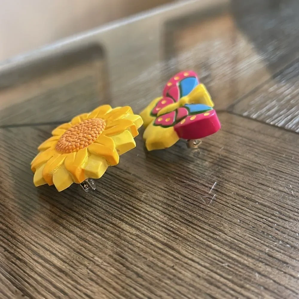 Vintage Butterfly & Sunflower Resin Pins